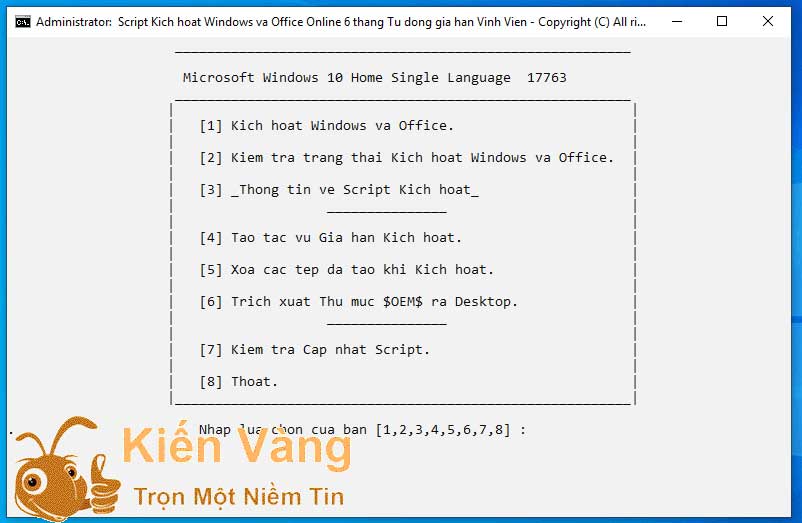 Nhấn phím số 1 Nhấn phím số 1